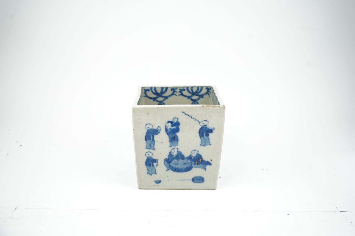 A Chinese blue and white ‘boys’ square pot, Daoguang mark, 19th century